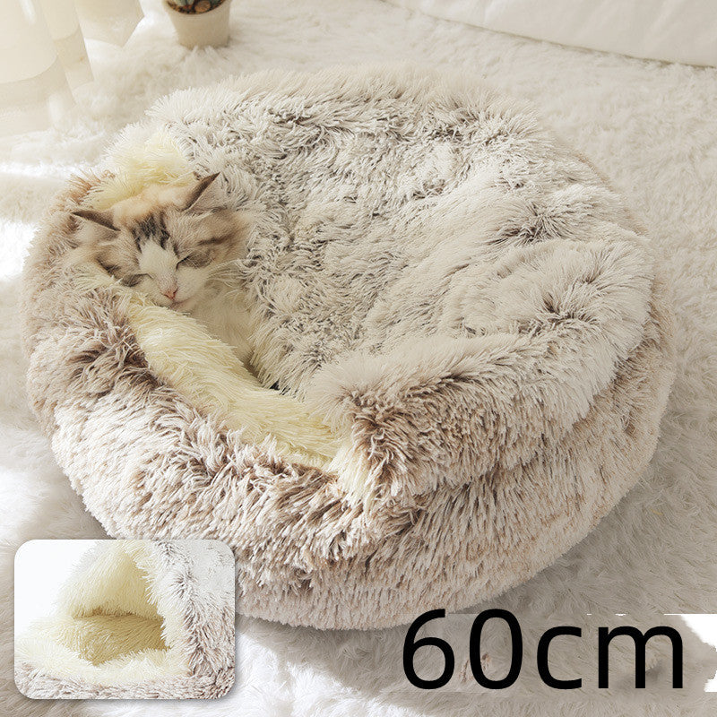 2-in-1 Plush Dog & Cat Winter Bed – Cozy Round Pet House for Warmth and Comfort