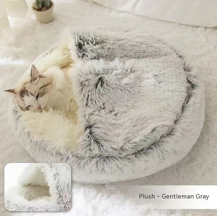 2-in-1 Plush Dog & Cat Winter Bed – Cozy Round Pet House for Warmth and Comfort