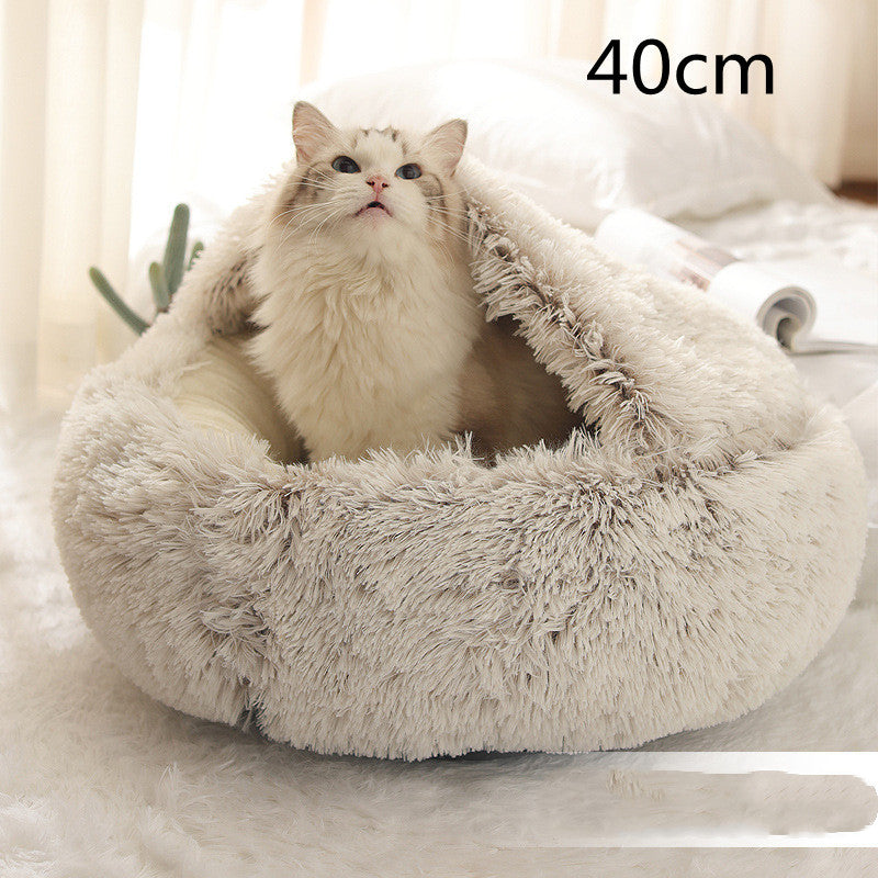 2-in-1 Plush Dog & Cat Winter Bed – Cozy Round Pet House for Warmth and Comfort