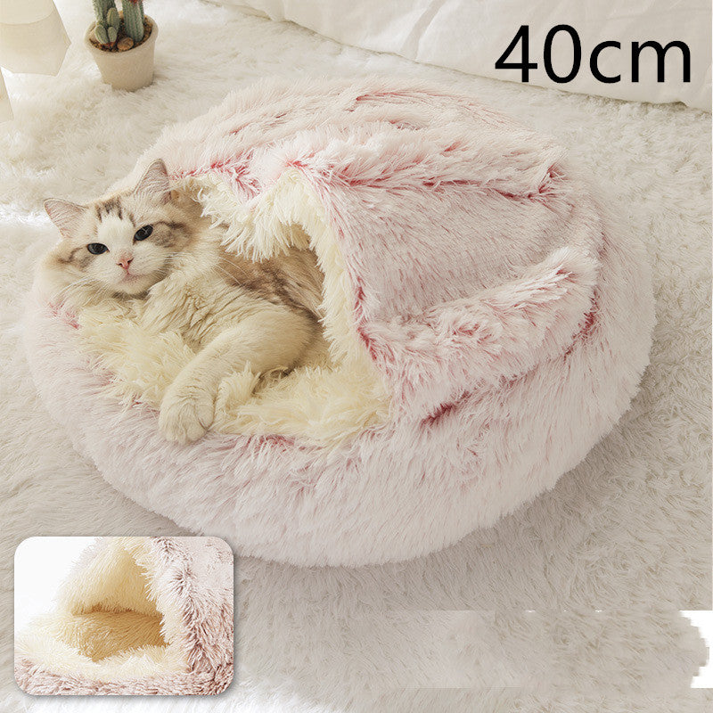 2-in-1 Plush Dog & Cat Winter Bed – Cozy Round Pet House for Warmth and Comfort