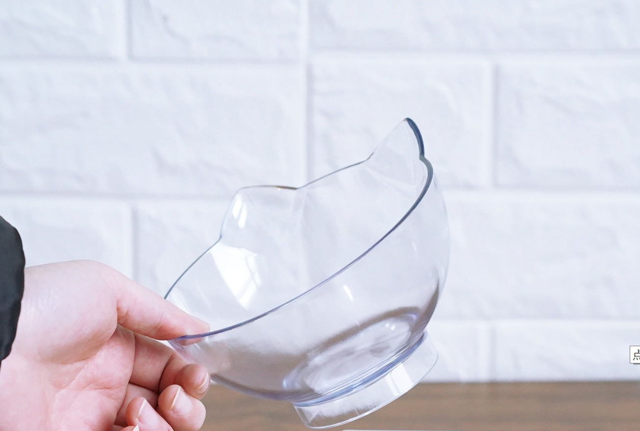 Inclined Transparent Cat Ear Pet Bowl – Ergonomic Design for Easy Feeding