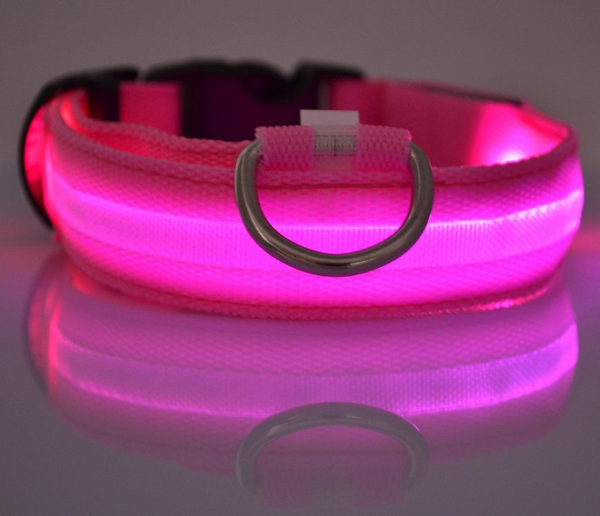 Nylon LED Dog Collar – Glow-in-the-Dark Adjustable Safety Leash for Night Walks