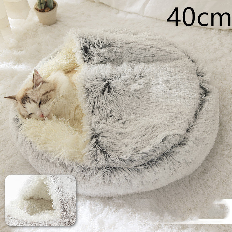 2-in-1 Plush Dog & Cat Winter Bed – Cozy Round Pet House for Warmth and Comfort