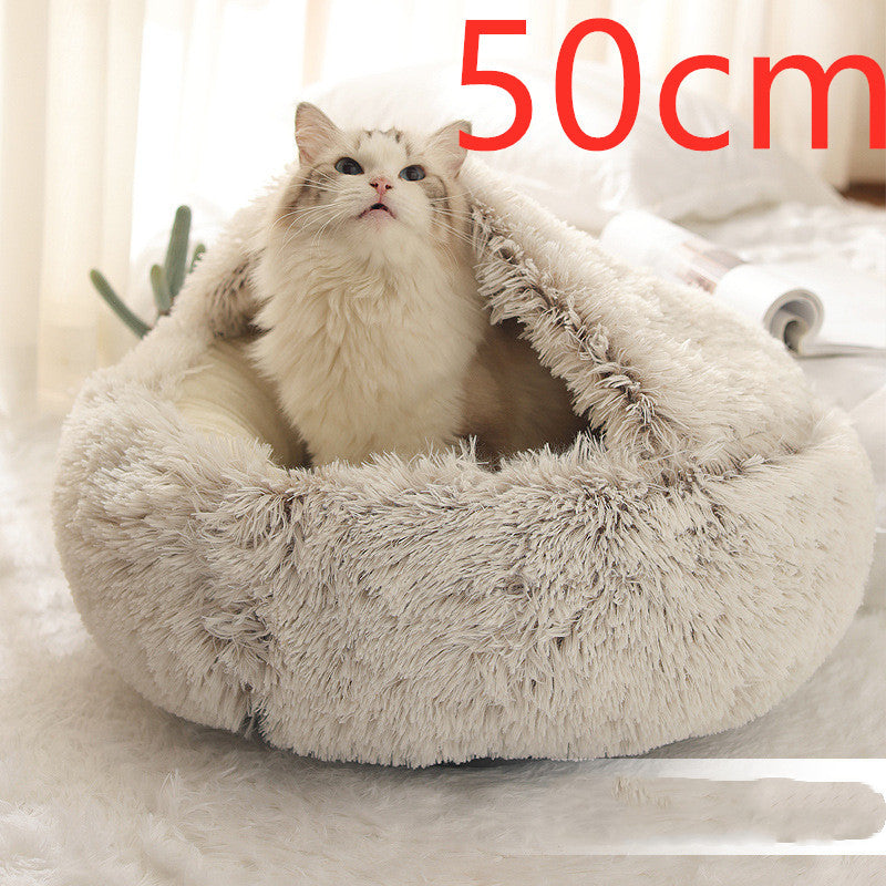 2-in-1 Plush Dog & Cat Winter Bed – Cozy Round Pet House for Warmth and Comfort