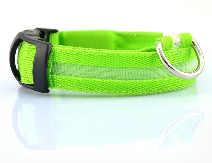 Nylon LED Dog Collar – Glow-in-the-Dark Adjustable Safety Leash for Night Walks