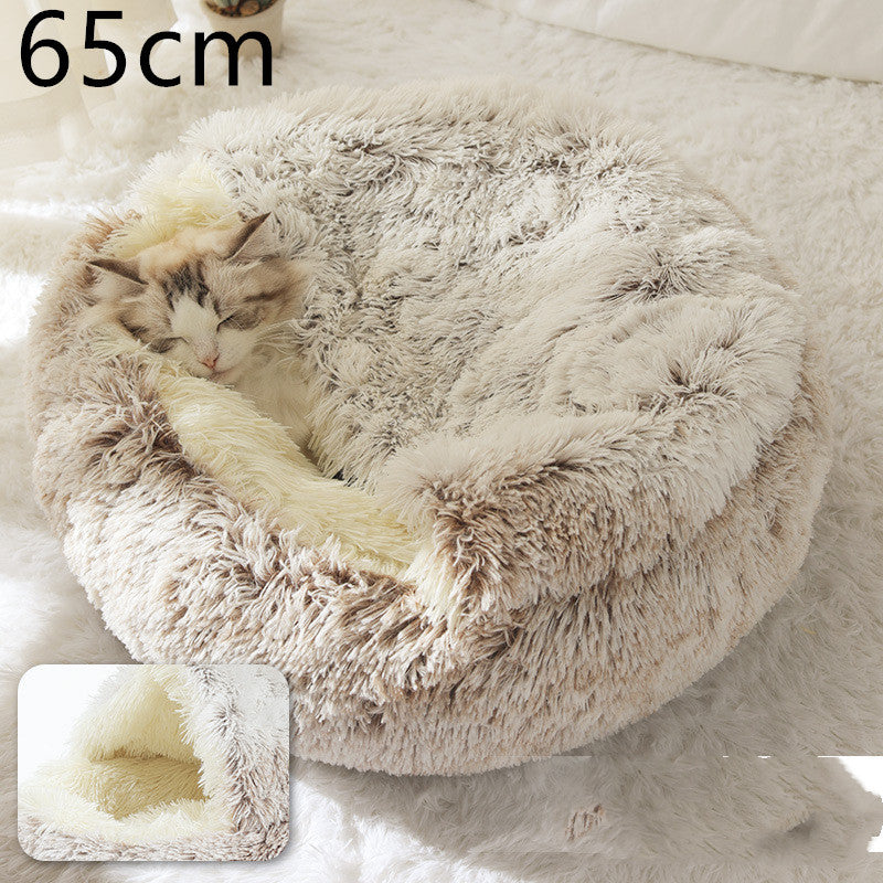 2-in-1 Plush Dog & Cat Winter Bed – Cozy Round Pet House for Warmth and Comfort