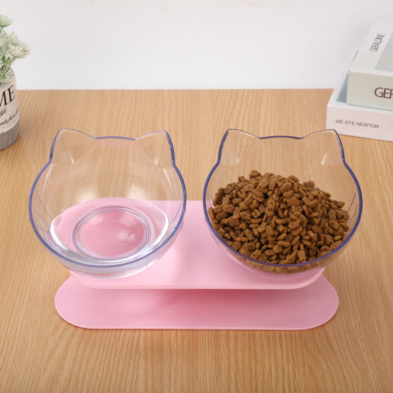 Inclined Transparent Cat Ear Pet Bowl – Ergonomic Design for Easy Feeding