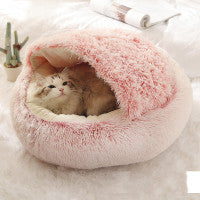 2-in-1 Plush Dog & Cat Winter Bed – Cozy Round Pet House for Warmth and Comfort