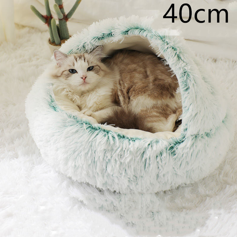 2-in-1 Plush Dog & Cat Winter Bed – Cozy Round Pet House for Warmth and Comfort