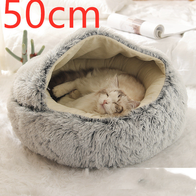 2-in-1 Plush Dog & Cat Winter Bed – Cozy Round Pet House for Warmth and Comfort