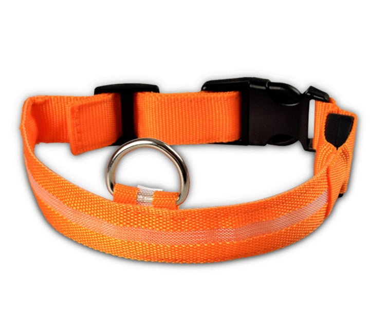 Nylon LED Dog Collar – Glow-in-the-Dark Adjustable Safety Leash for Night Walks