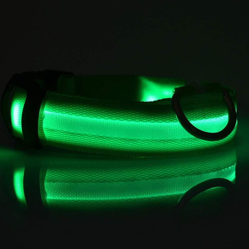 Nylon LED Dog Collar – Glow-in-the-Dark Adjustable Safety Leash for Night Walks