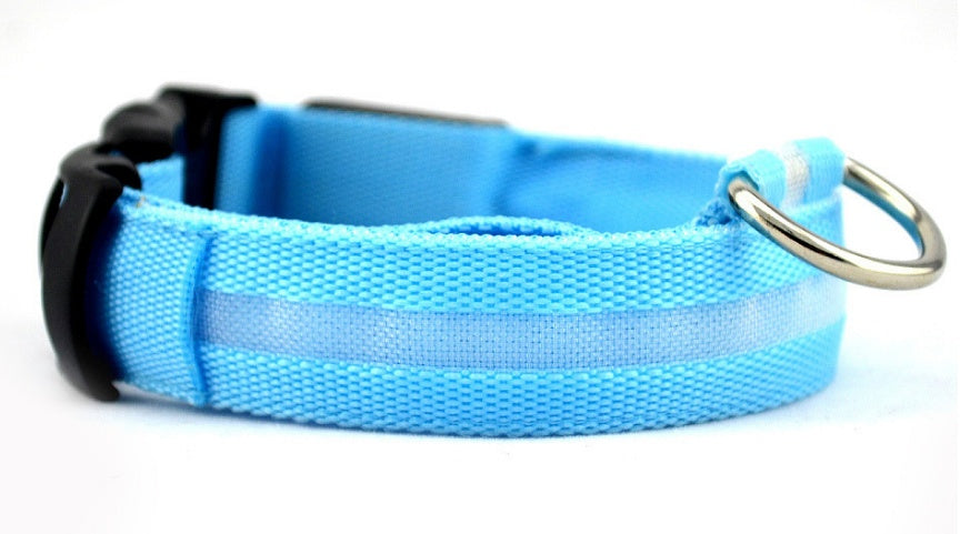 Nylon LED Dog Collar – Glow-in-the-Dark Adjustable Safety Leash for Night Walks