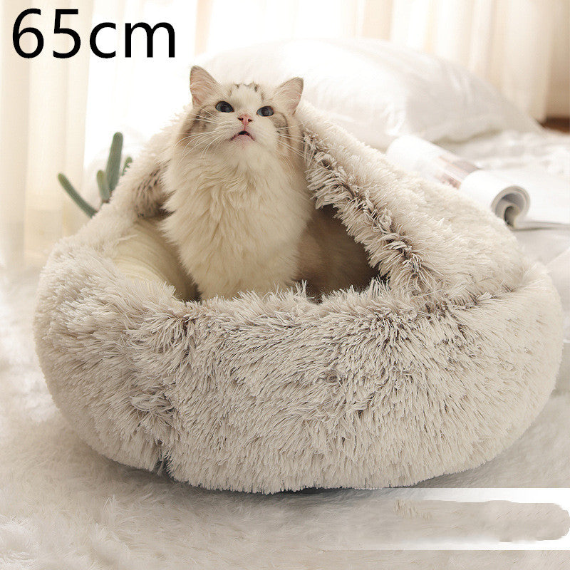 2-in-1 Plush Dog & Cat Winter Bed – Cozy Round Pet House for Warmth and Comfort