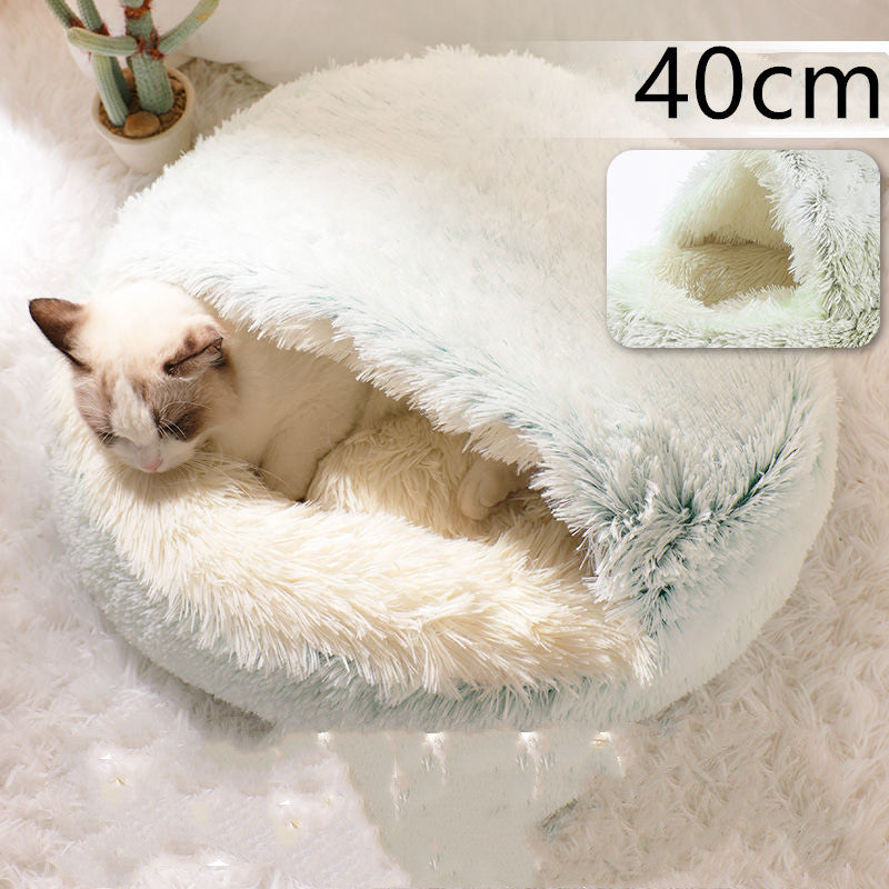 2-in-1 Plush Dog & Cat Winter Bed – Cozy Round Pet House for Warmth and Comfort