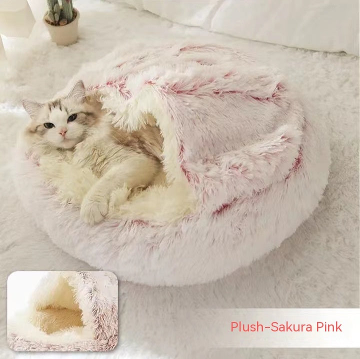 2-in-1 Plush Dog & Cat Winter Bed – Cozy Round Pet House for Warmth and Comfort