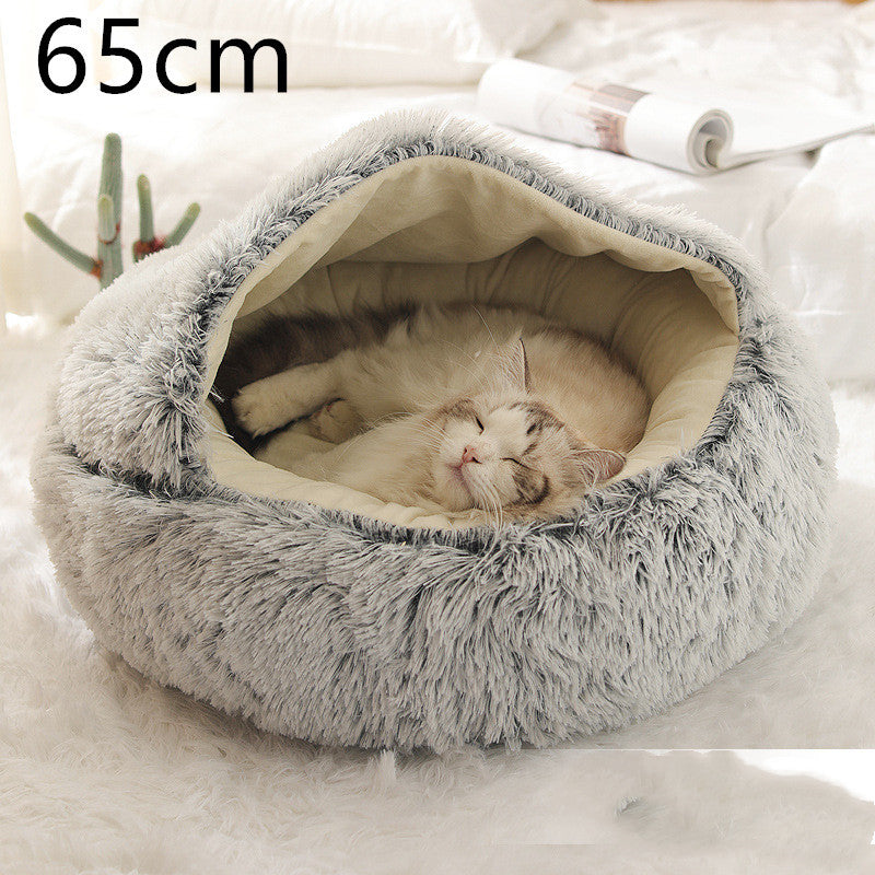 2-in-1 Plush Dog & Cat Winter Bed – Cozy Round Pet House for Warmth and Comfort