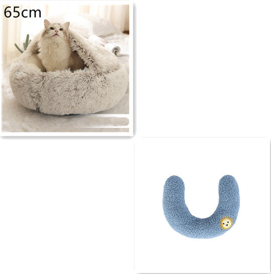 2-in-1 Plush Dog & Cat Winter Bed – Cozy Round Pet House for Warmth and Comfort