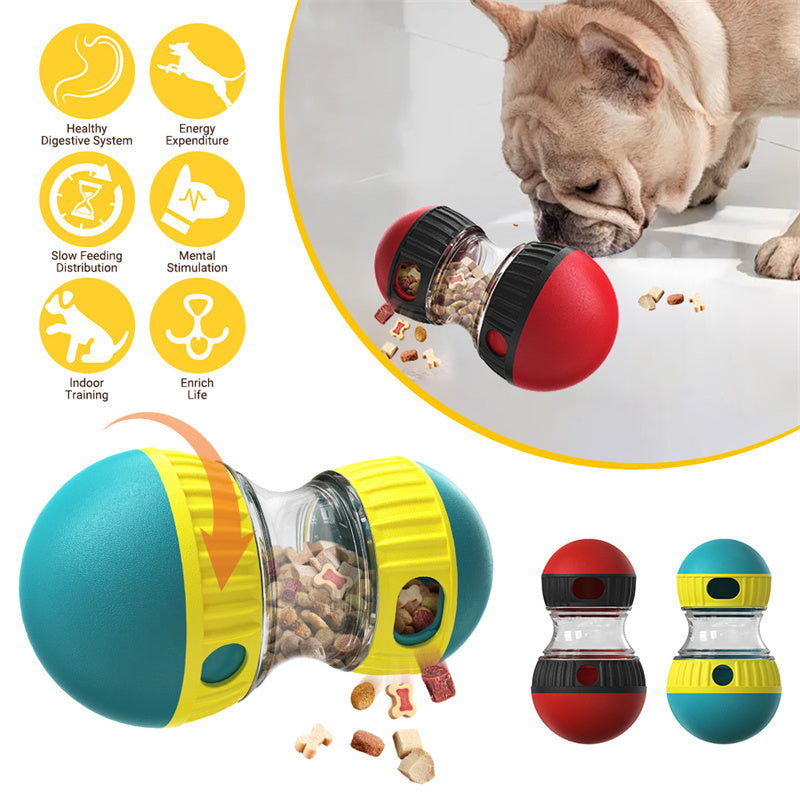 Interactive Food Dispensing Dog Tumbler Toy – Slow Feeder for Improved Digestion & Intelligence