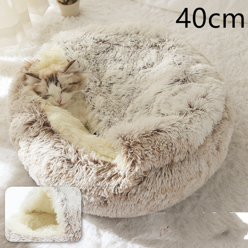 2-in-1 Plush Dog & Cat Winter Bed – Cozy Round Pet House for Warmth and Comfort