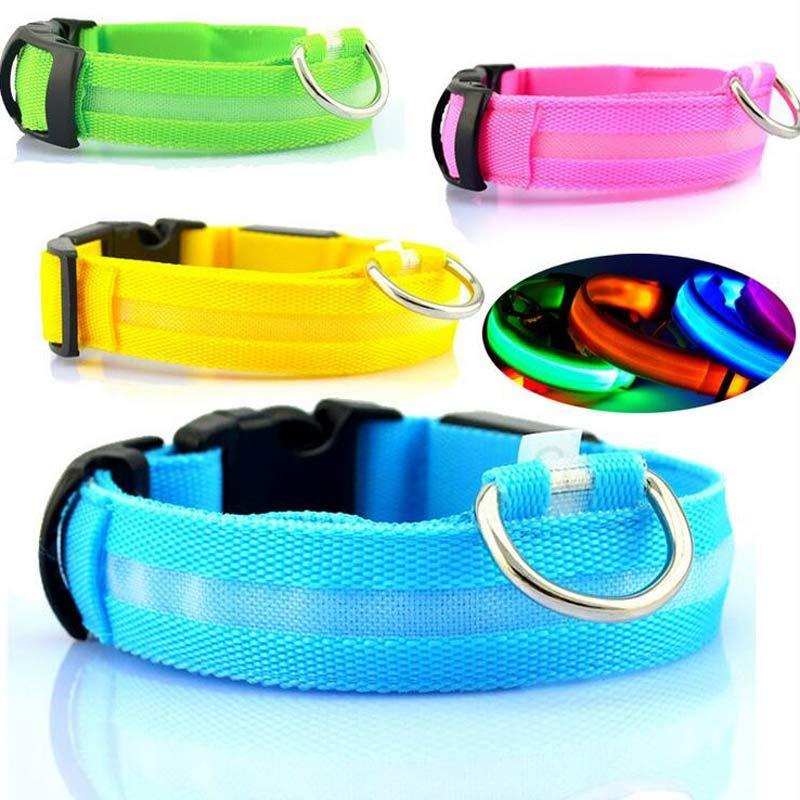 Nylon LED Dog Collar – Glow-in-the-Dark Adjustable Safety Leash for Night Walks