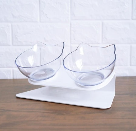 Inclined Transparent Cat Ear Pet Bowl – Ergonomic Design for Easy Feeding