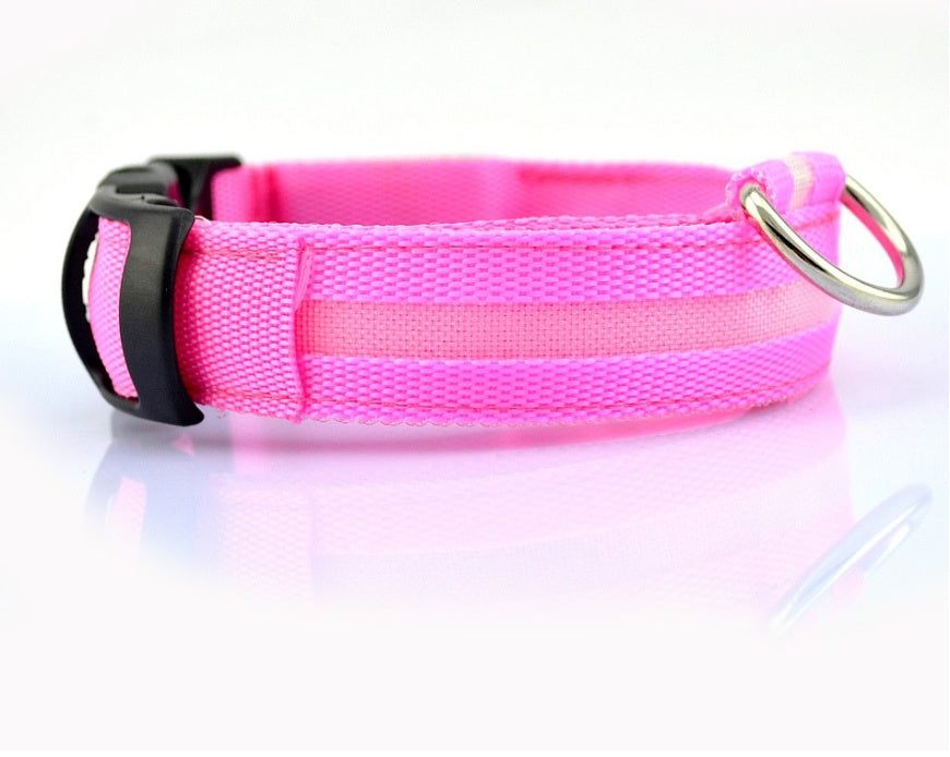 Nylon LED Dog Collar – Glow-in-the-Dark Adjustable Safety Leash for Night Walks