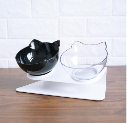 Inclined Transparent Cat Ear Pet Bowl – Ergonomic Design for Easy Feeding