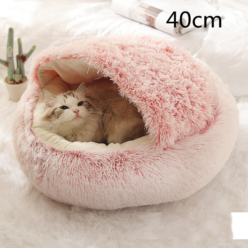 2-in-1 Plush Dog & Cat Winter Bed – Cozy Round Pet House for Warmth and Comfort