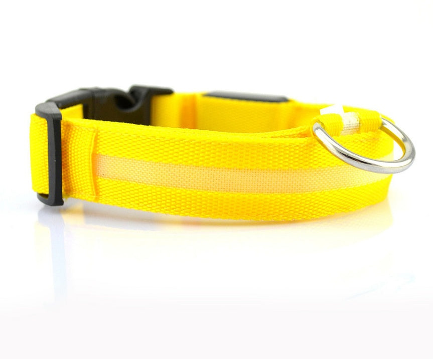 Nylon LED Dog Collar – Glow-in-the-Dark Adjustable Safety Leash for Night Walks