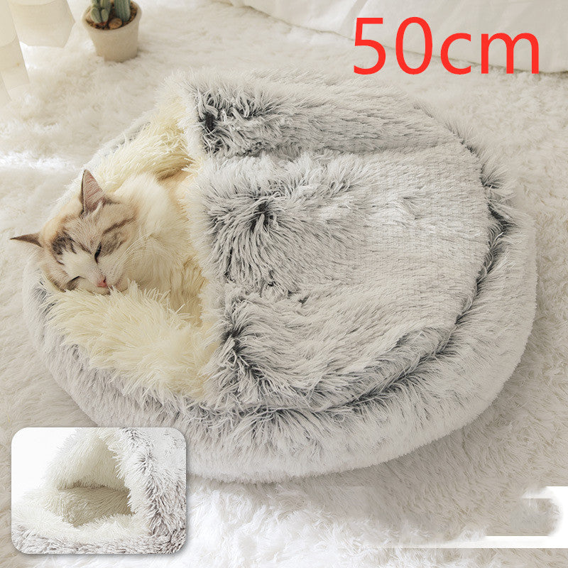 2-in-1 Plush Dog & Cat Winter Bed – Cozy Round Pet House for Warmth and Comfort