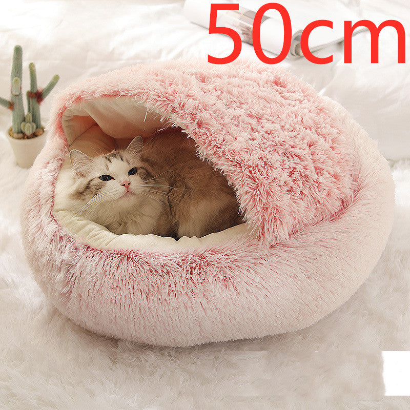 2-in-1 Plush Dog & Cat Winter Bed – Cozy Round Pet House for Warmth and Comfort