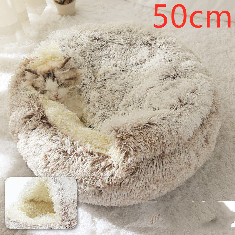 2-in-1 Plush Dog & Cat Winter Bed – Cozy Round Pet House for Warmth and Comfort