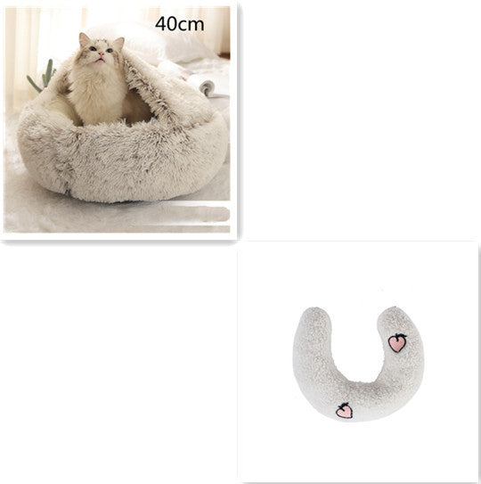 2-in-1 Plush Dog & Cat Winter Bed – Cozy Round Pet House for Warmth and Comfort