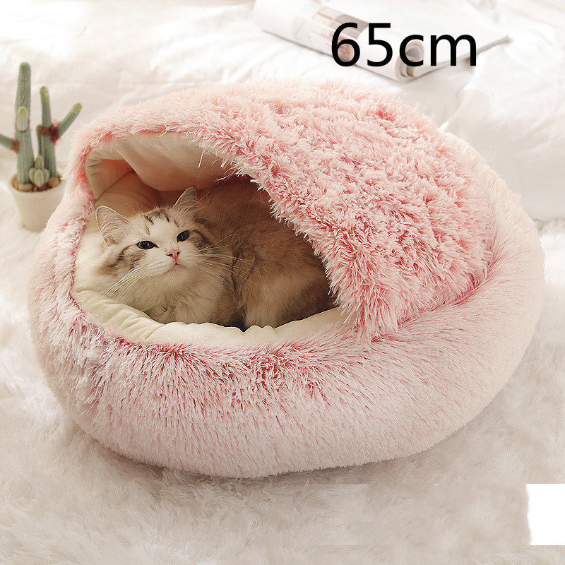 2-in-1 Plush Dog & Cat Winter Bed – Cozy Round Pet House for Warmth and Comfort