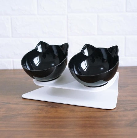 Inclined Transparent Cat Ear Pet Bowl – Ergonomic Design for Easy Feeding