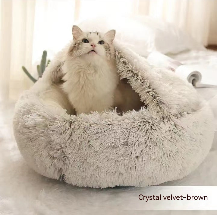 2-in-1 Plush Dog & Cat Winter Bed – Cozy Round Pet House for Warmth and Comfort