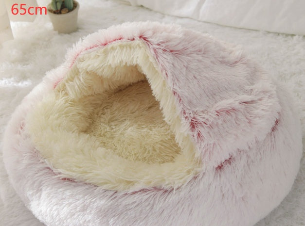 2-in-1 Plush Dog & Cat Winter Bed – Cozy Round Pet House for Warmth and Comfort