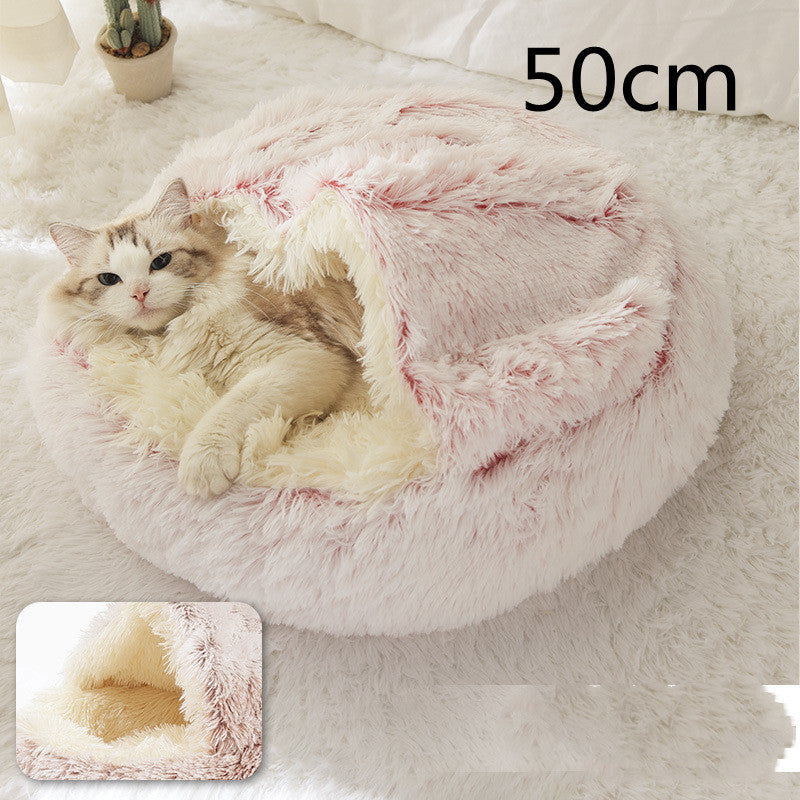 2-in-1 Plush Dog & Cat Winter Bed – Cozy Round Pet House for Warmth and Comfort