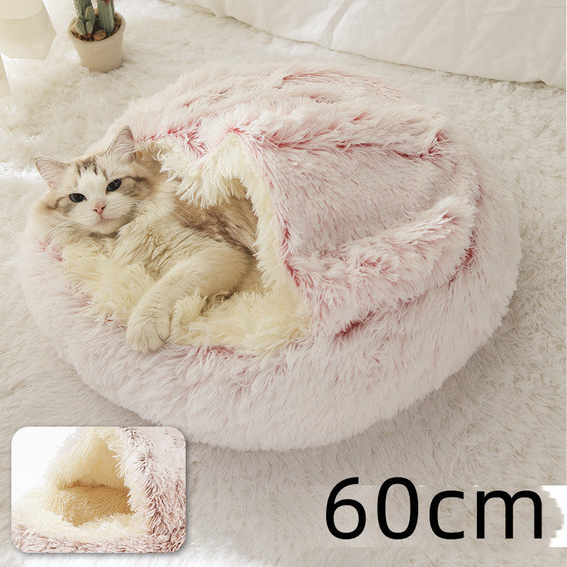 2-in-1 Plush Dog & Cat Winter Bed – Cozy Round Pet House for Warmth and Comfort