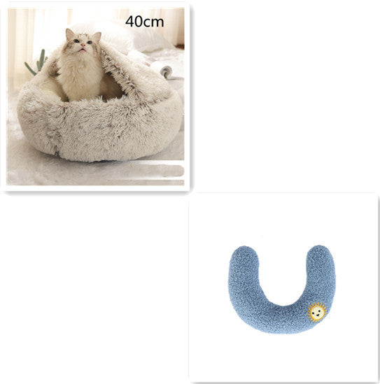 2-in-1 Plush Dog & Cat Winter Bed – Cozy Round Pet House for Warmth and Comfort