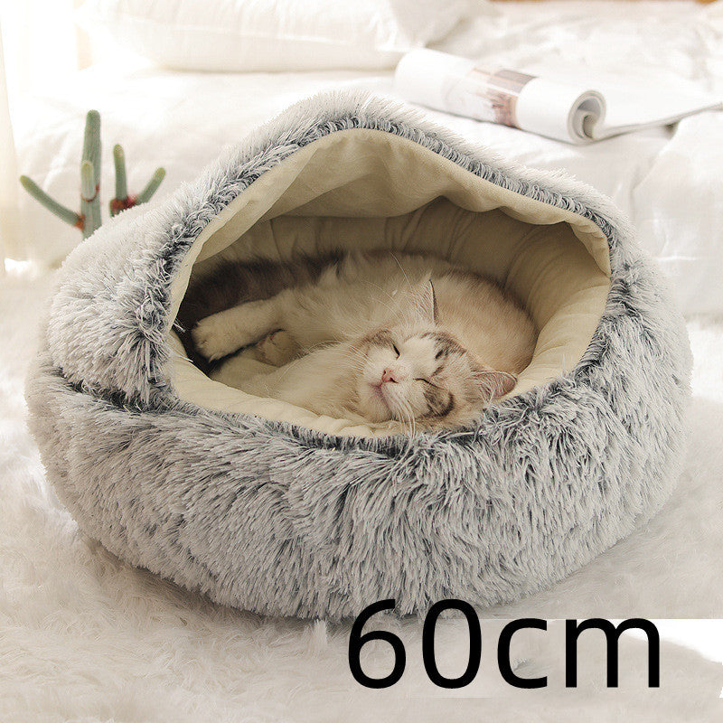 2-in-1 Plush Dog & Cat Winter Bed – Cozy Round Pet House for Warmth and Comfort