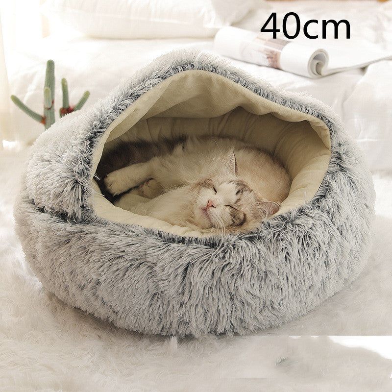 2-in-1 Plush Dog & Cat Winter Bed – Cozy Round Pet House for Warmth and Comfort