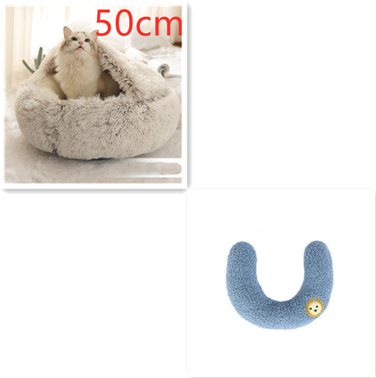 2-in-1 Plush Dog & Cat Winter Bed – Cozy Round Pet House for Warmth and Comfort