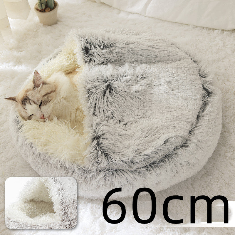 2-in-1 Plush Dog & Cat Winter Bed – Cozy Round Pet House for Warmth and Comfort