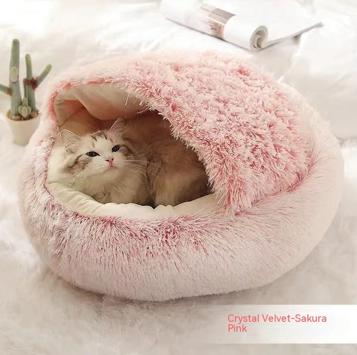 2-in-1 Plush Dog & Cat Winter Bed – Cozy Round Pet House for Warmth and Comfort