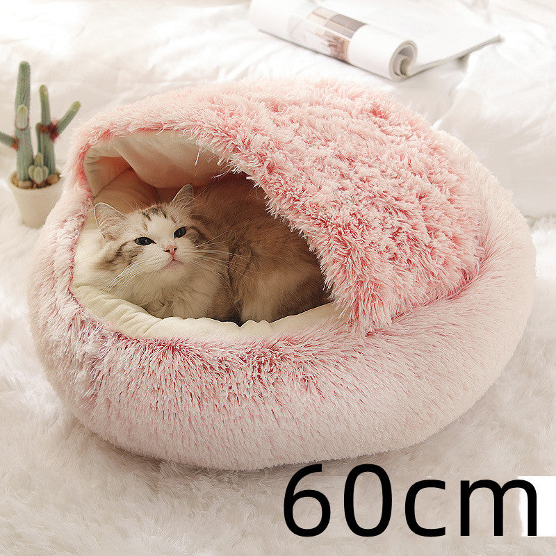 2-in-1 Plush Dog & Cat Winter Bed – Cozy Round Pet House for Warmth and Comfort