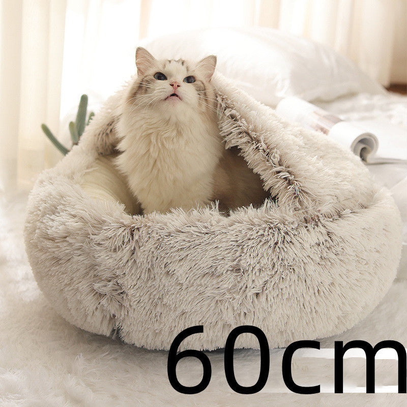 2-in-1 Plush Dog & Cat Winter Bed – Cozy Round Pet House for Warmth and Comfort