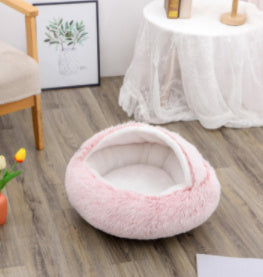 2-in-1 Plush Dog & Cat Winter Bed – Cozy Round Pet House for Warmth and Comfort