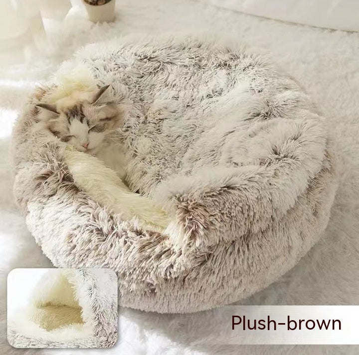 2-in-1 Plush Dog & Cat Winter Bed – Cozy Round Pet House for Warmth and Comfort